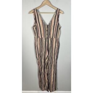 Urban Outfitters Sage Striped Button-Down Jumpsuit Cotton Blend Size Small Wm’s
